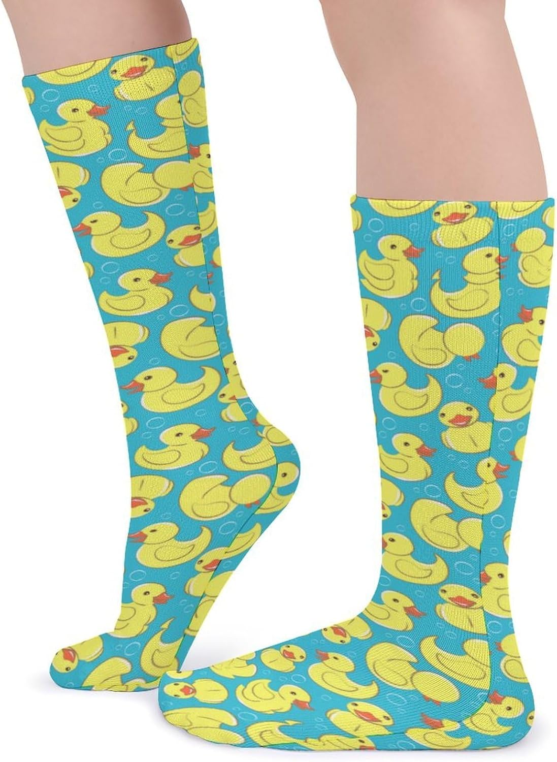 Yellow Rubber Duck And Bubbles Knee High Socks Casual Long Stockings Over Calf Sock Tube for Women Men