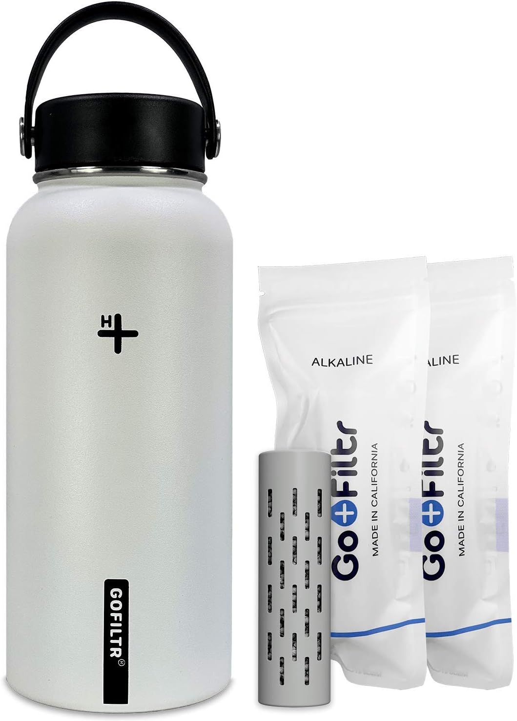 GOFILTR32 oz Alkaline Water Bottle + 2 Alkaline Water Infusers 9.5 pH/Insulated Water Bottle That Creates Alkaline Water/Sport Water Jug, Color: Cotton