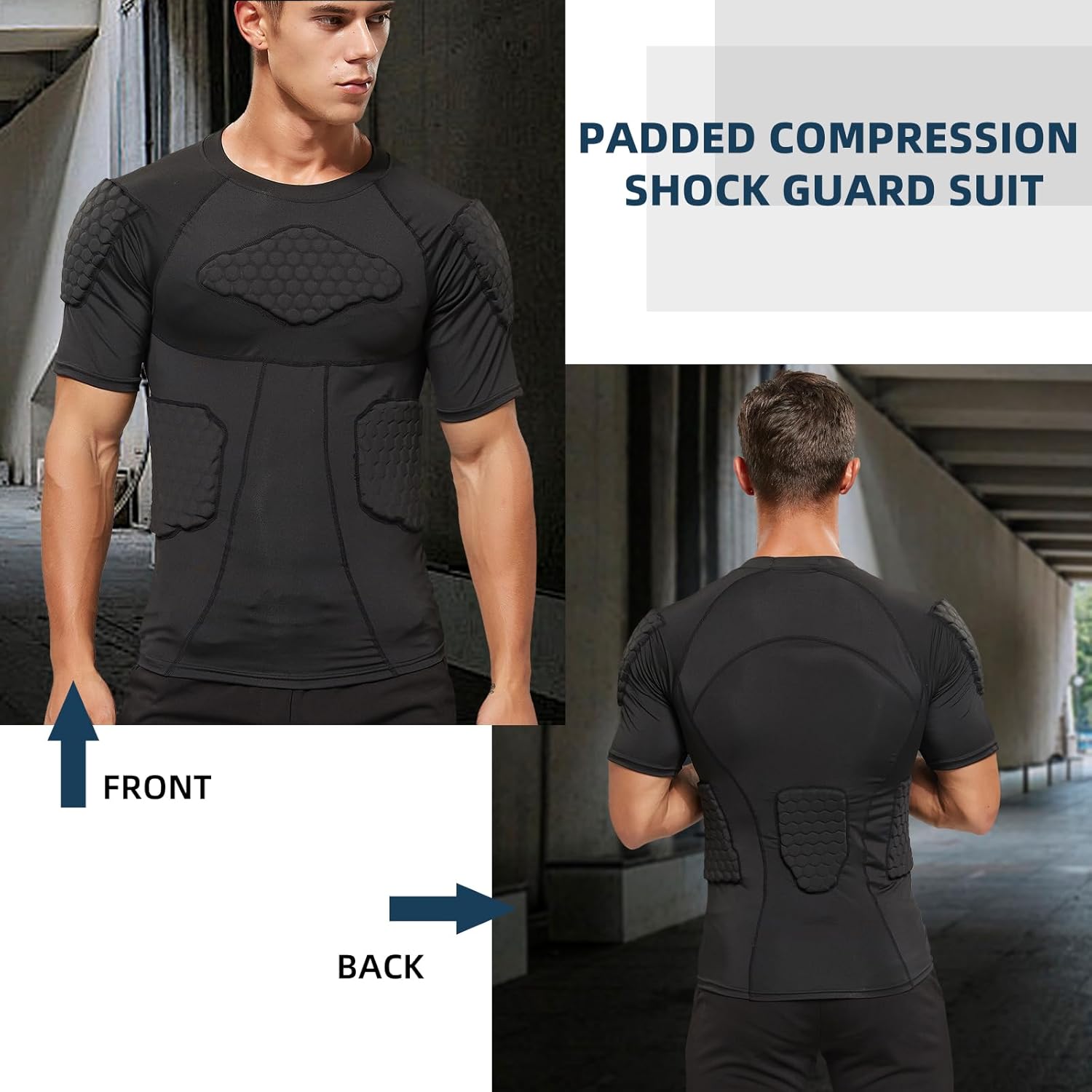 Zicac Men's Sports Shock Rash Guard Compression Padded Shirt Soccer Basketball Protective Gear Chest Rib Guards - Image 6