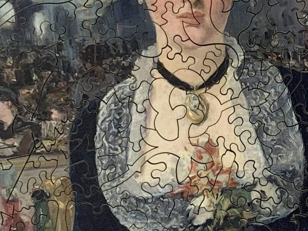 Wooden Art Jigsaw Puzzle - A Bar at The Folies Bergere, by Edouard Manet - 427 Pieces. Made in USA by Nautilus Puzzles