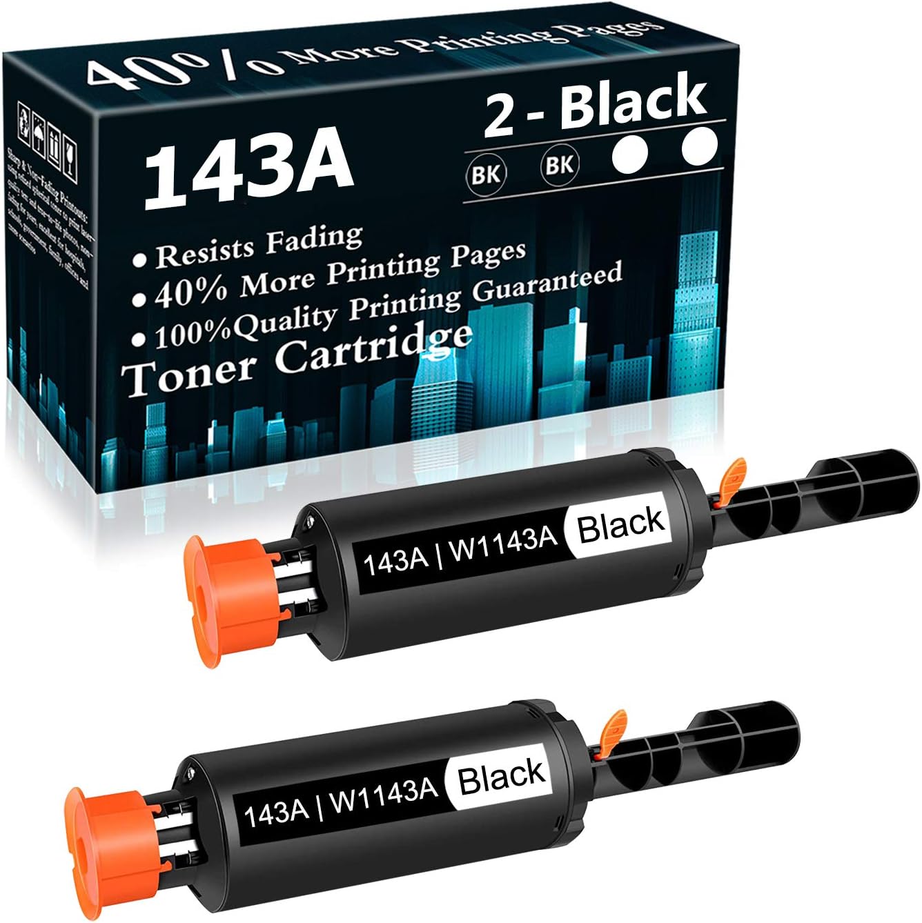 Top Ink 2 Black Cartridge 143A | W1143A Compatible Toner Cartridge Replacement for HP Neverstop Laser 1001nw(5HG80A) MFP 1202w(5HG92A) 1200n 1005n 1202nw(5HG93A) Printer Ink Cartridge