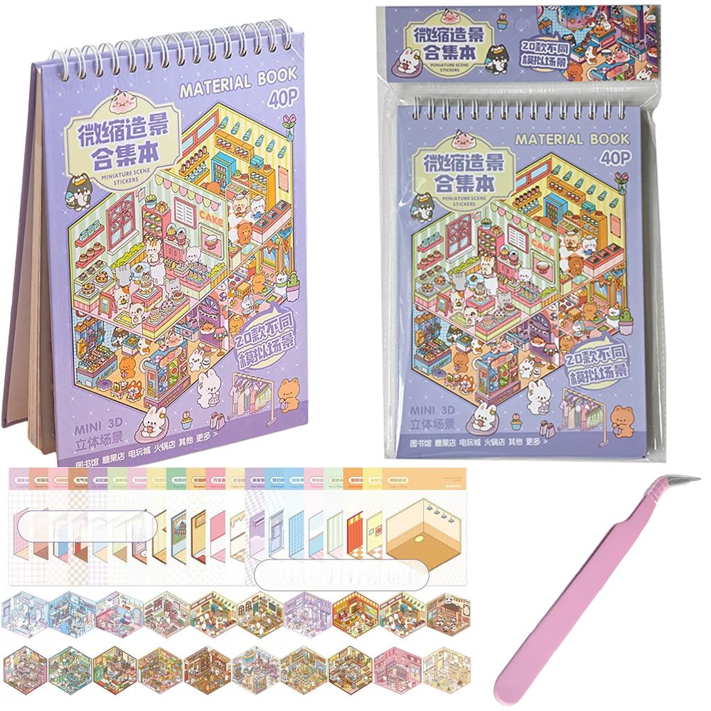 3D Stickers Scene Collection Book,20 Set Fun DIY 3D House Stickers for Kids Make Your Own Hot Pot Restaurant,Department Store,Therapy for Adult Relief Stress Pass The Time