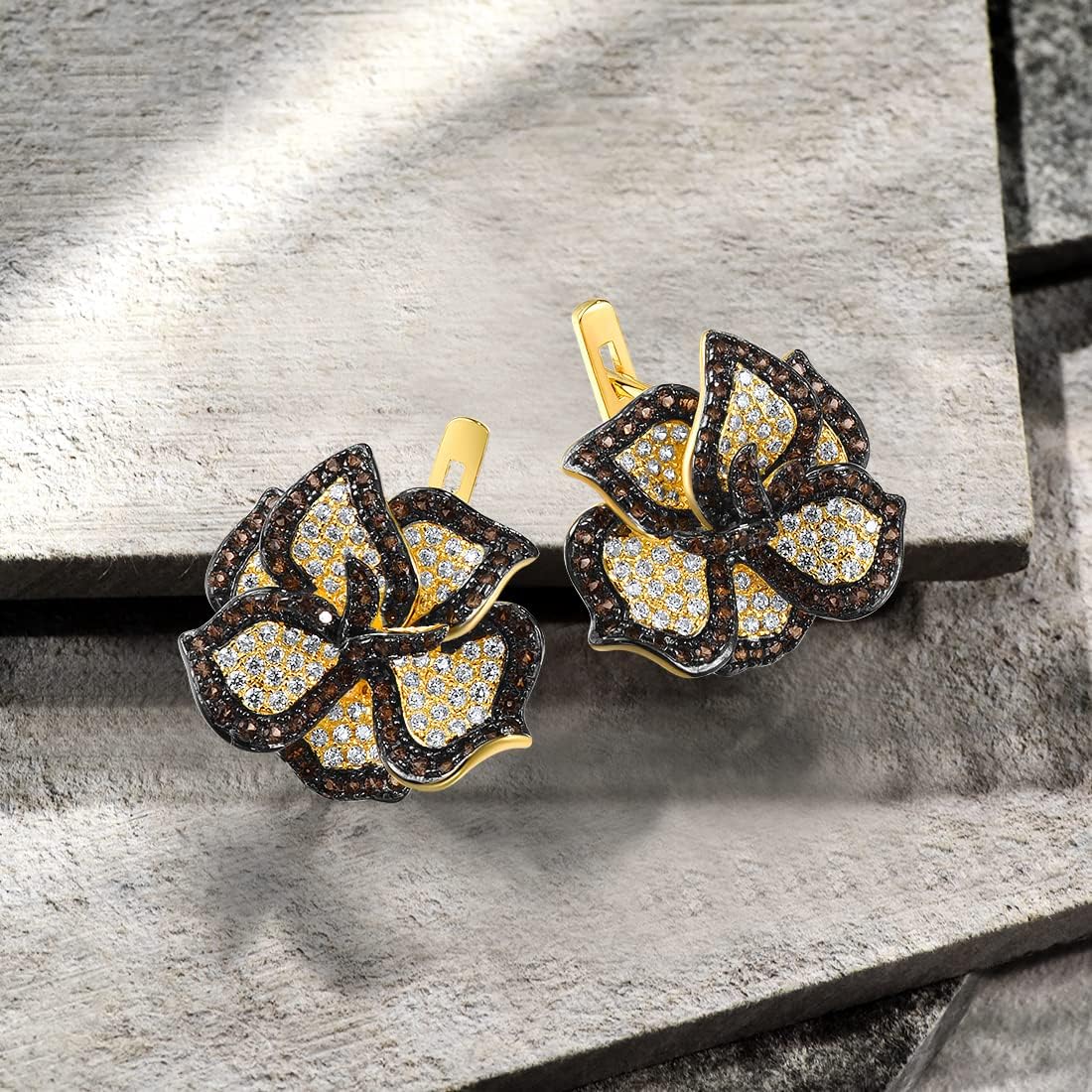 Santuzza Sterling Silver Gemstone Flower Earrings for Women - Image 3