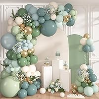 Vista 9 de Ouddy Life Kit de guirnalda de arco de globos azul polvoriento, 152 piezas de arco de globos azul claro y blanco, globo transparente azul pastel