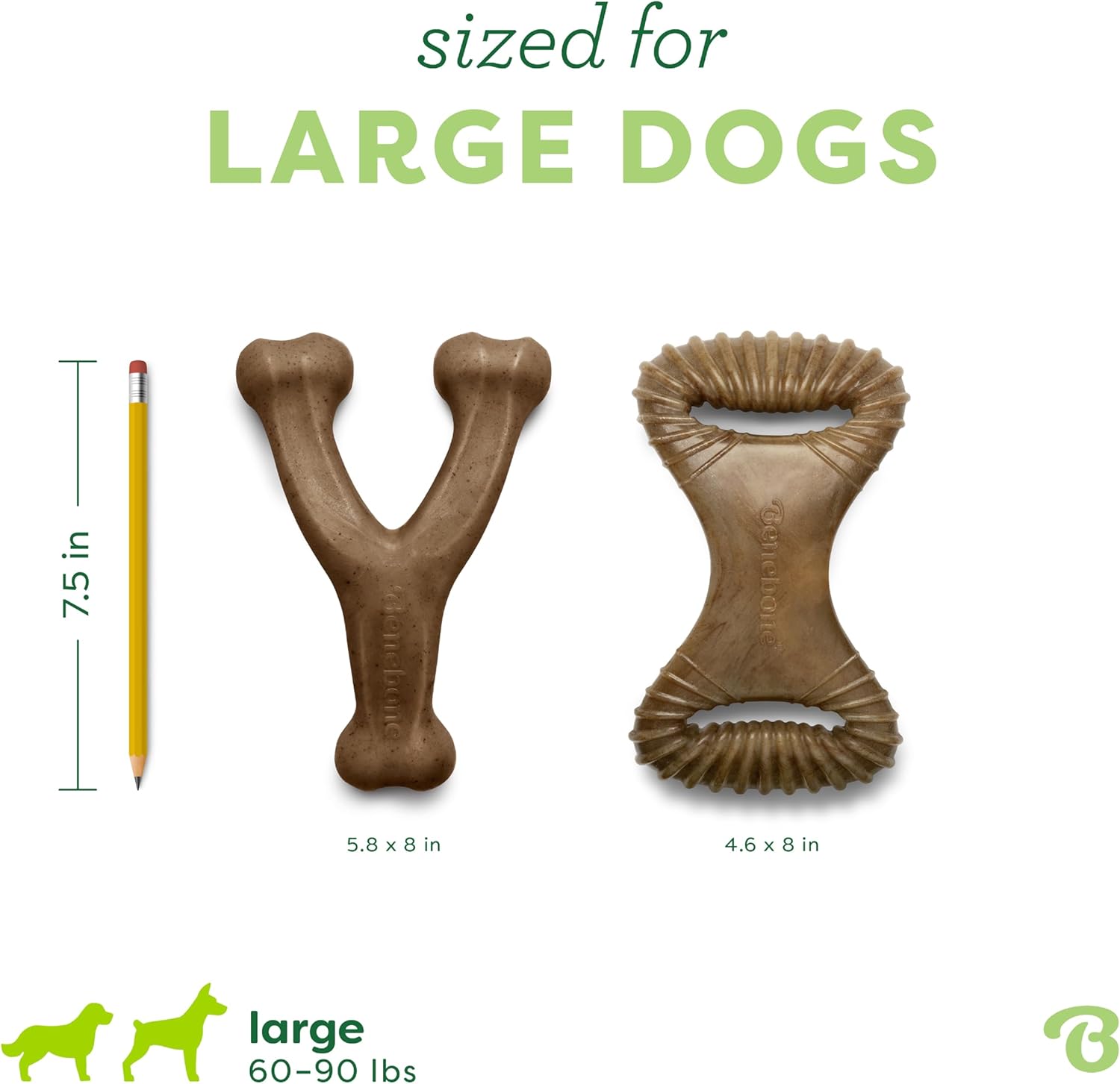 Benebone 2-Pack Wishbone/Dental Durable Dog Chew Toys, Real Bacon, Made in USA, Large