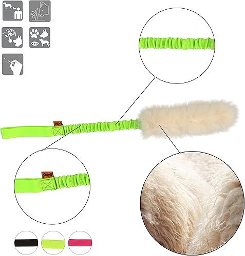 Miniatura 5 de Juguete para perros Dingo - Remolcador de piel de oveja con cuerda elástica verde, remolcador de recompensa de motivación de agilidad para