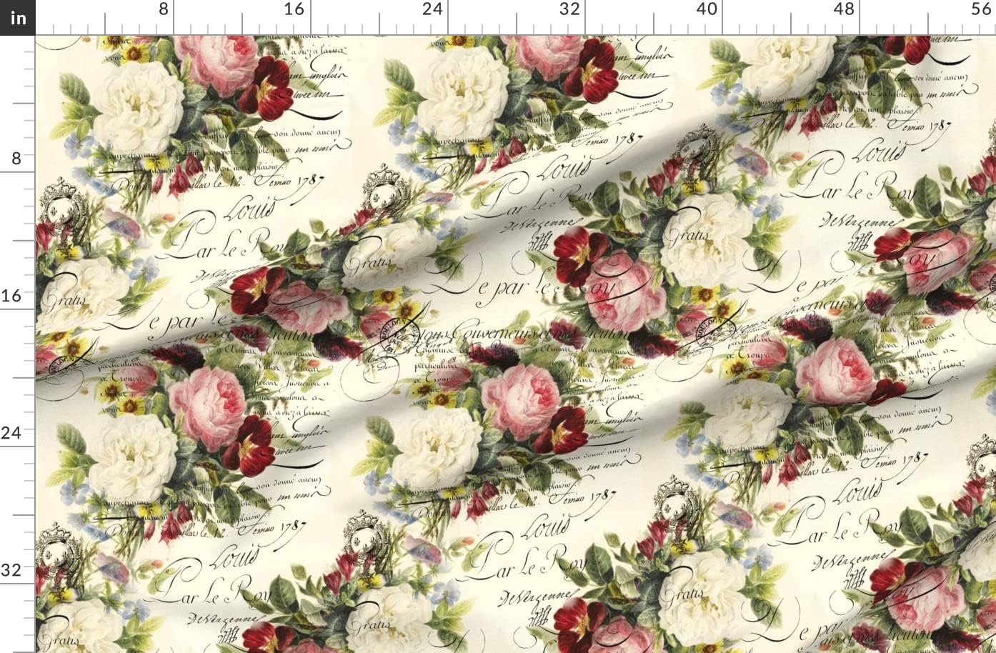 Spoonflower Fabric - Vintage Roses Shabby Chic Victorian Romantic French Rose Garden Printed on Organic Cotton Sateen Fabric by The Yard - Sewing Quilting Apparel Home Decor