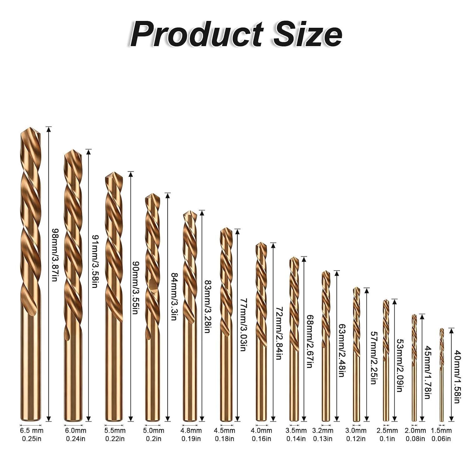 13 PCS Twist Drill Bit Set, Cobalt M35 Hss Jobber Bits for Hardened Metal