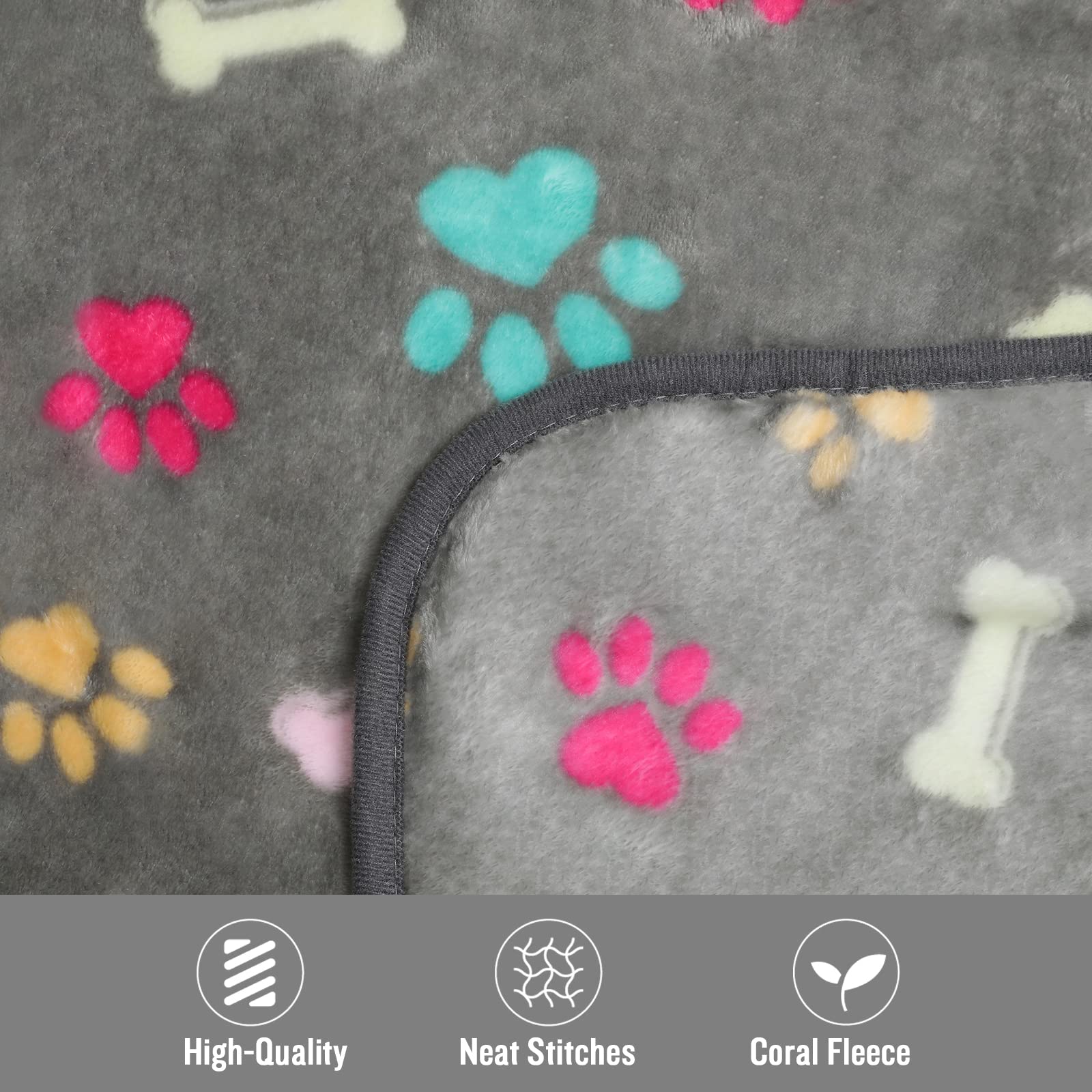 luciphia 3 Pezzi Coperta per Cane/Gatto Lavabile Soffice Durevole, Morbida e Calda Flanella Grigio Osso Medium (76 * 52cm)