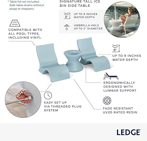 Miniatura 3 de Ledge Lounger Signature - Juego de sillas de respaldo bajo, dos sillas, mesa auxiliar de cubo de hielo, en la piscina, en la cubierta, profundidades