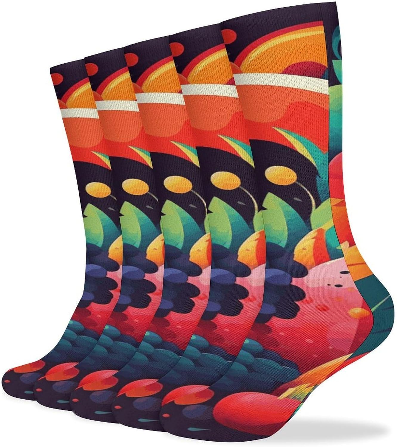 5-Pack Knee High Socks, 15.7 Inch Breathable Casual Socks Colorful Fruits And Vegetables Stockings for Men Women