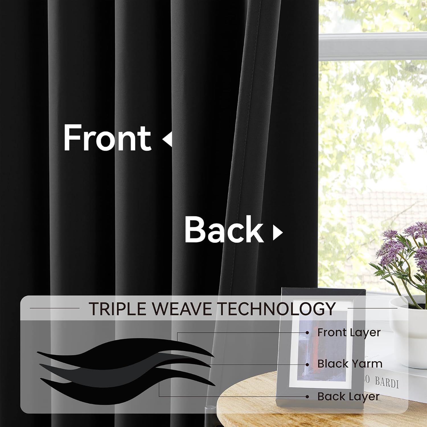 KangBang Pinch Pleated 108 Inch Long Blackout Curtains, Thermal Insulated Energy Saving Draperies for Sliding Door with Hooks Track System, Modern Interior Design Essentia(40Wx108L,Black,2 Panels)