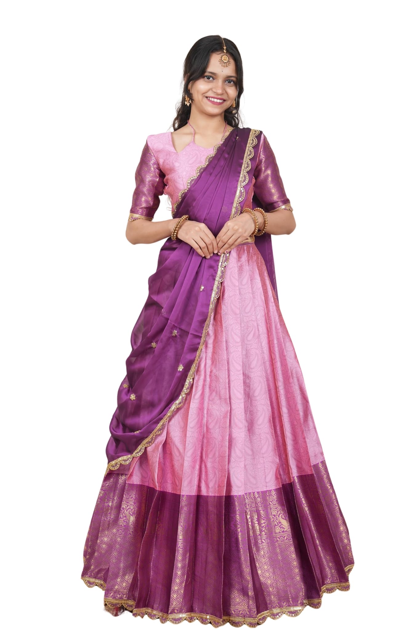 fabcartz Beautiful South Indian Style Unstitch Lehenga Choli Half Saree with Blouse for Women | KV216-picture-54