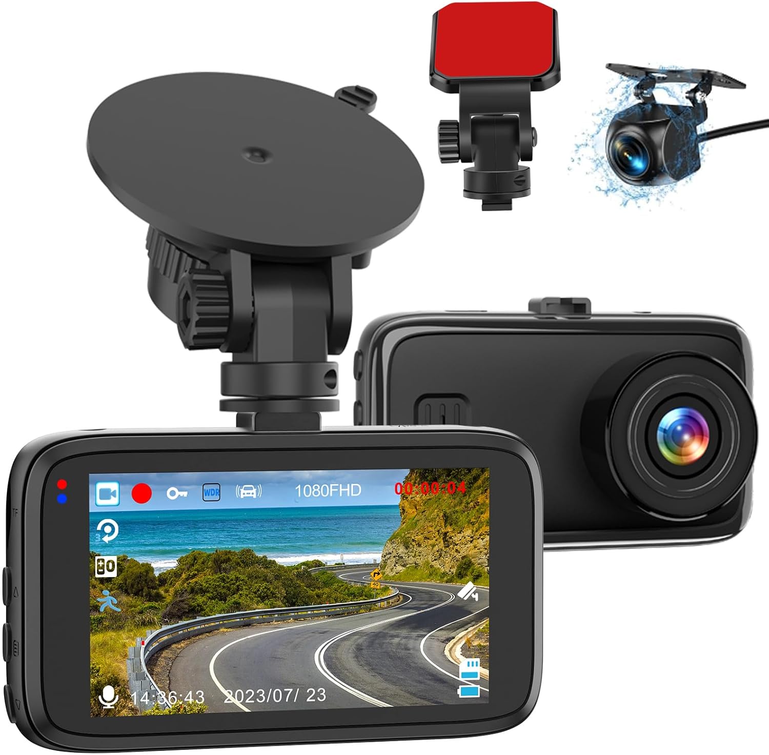 Dash Cam Front and Rear Camera, Biuone 1080P Dash Camera for Cars, Dash Cam with 3'' IPS Screen with Night Vision, G-Sensor, WDR, Loop Recording, 24/7 Parking Monitor