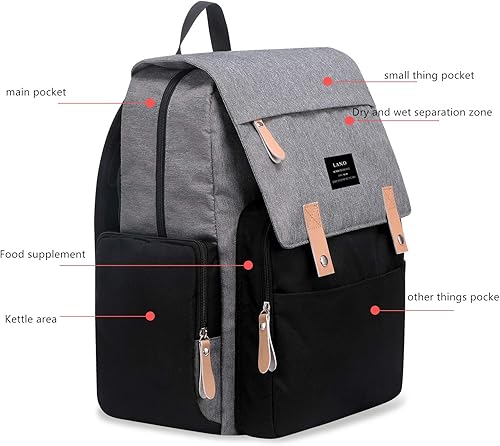 Miniatura 9 de CFUN LANDUO Bolsa de pañales de momia mochila duradera para bebé de maternidad pañal casual bolsas de hombro viajes senderismo paquete al aire