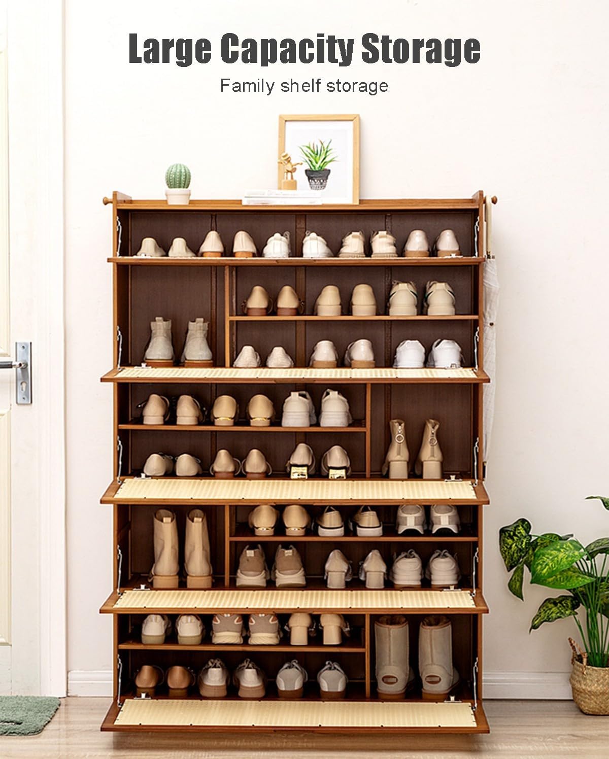 Shoe Storage Cabinet Cabinets Hallway Slim Cupboard Cupboards Hallways Slimline，Bamboo Shoe Cabinet with Flip Doors, Freestanding Storage for Hallway, Entryway, Bedroom, Living Room, Stylish