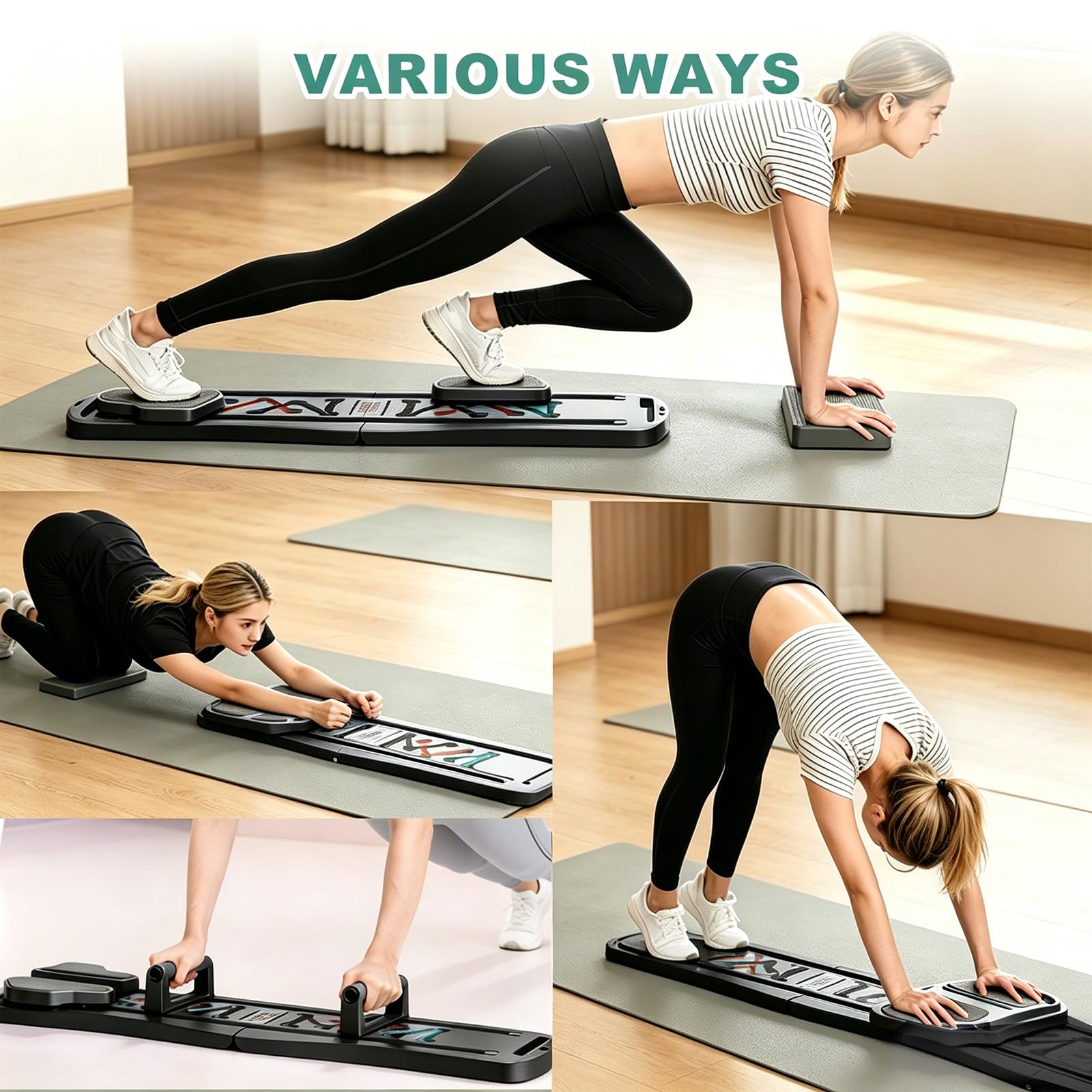 Pilates Board, Multifunctional Faltbarer Pilates Reformer, Pilates Set Mit Widerstandsband Balancebrett Kniekissen & Stange, Exercise Board for Home Exercises