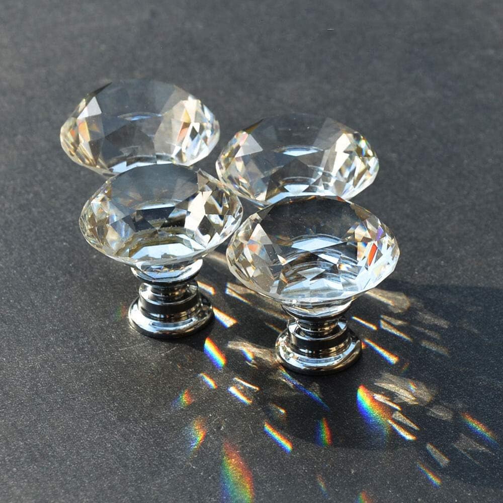 GBSTORE 6 Pcs 30mm Clear Diamond Shape Crystal Glass Cabinet Knob Used for Cabinet, Drawer, Chest, Bin, Dresser, Cupboard, Etc