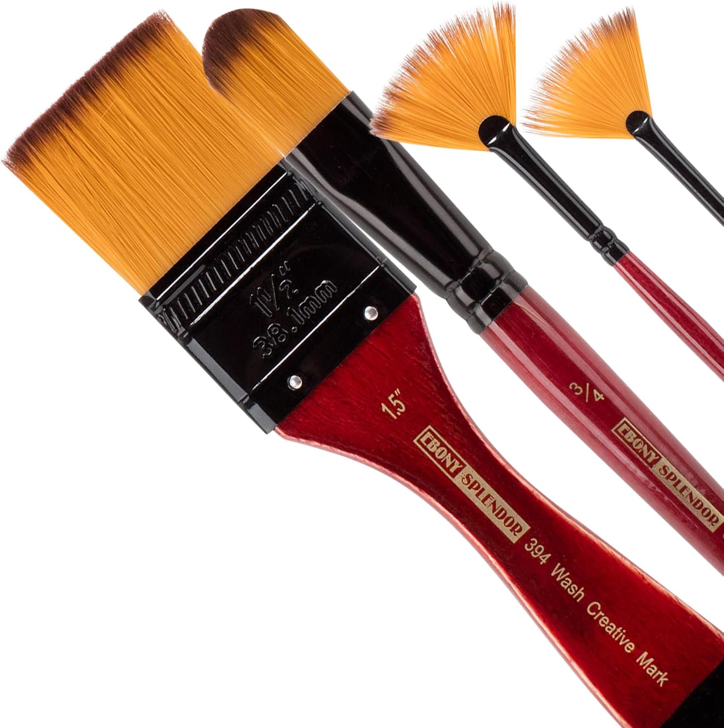Creative Mark Ebony Splendor Short-Handle Synthetic Sable Paint Brush, Modern Mix Set of 4, Teijin Multi