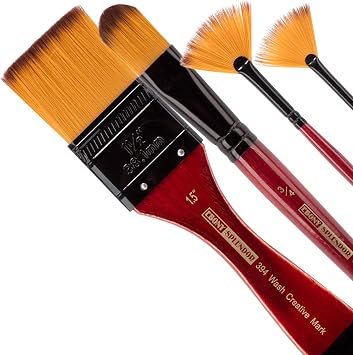 Creative Mark Ebony Splendor Short-Handle Synthetic Sable Paint Brush, Modern Mix Set of 4, Teijin Multi