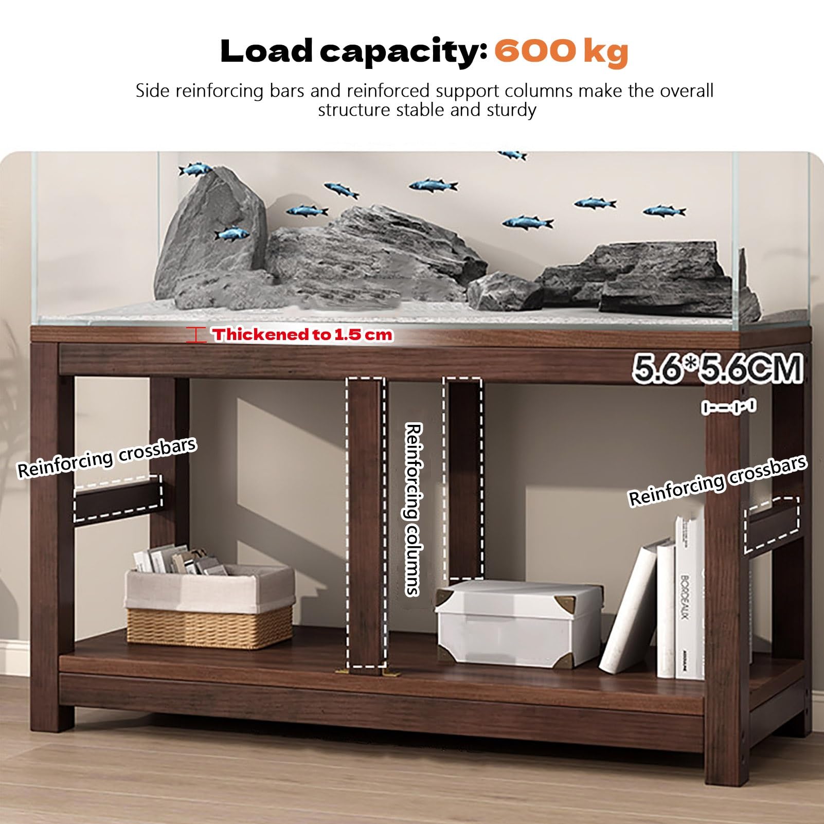 Soporte para Acuario Mueble para Acuario, soporte de 2 niveles con estante de almacenamiento, mesa para terrario, ideal para sala de estar y oficina(120x50x70cm)