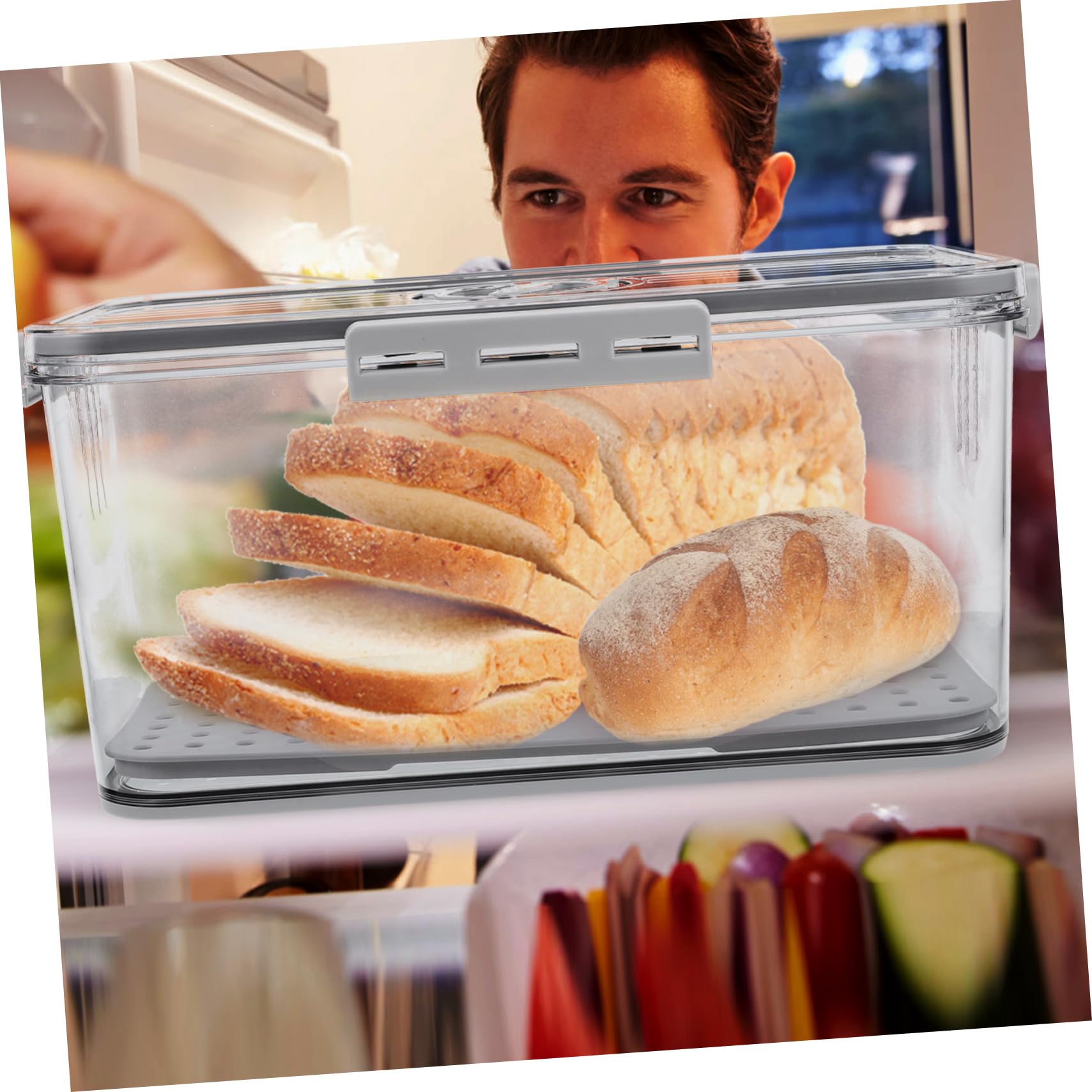 Sosoport Luftdichte Aufbewahrungsbox Aus Transparentem Kunststoff Mit Timer Deckel Und Abnehmbarem Dichtungsring Für Kühlschrank Gemüse Obst Mit Herausnehmbarer Abtropfschale