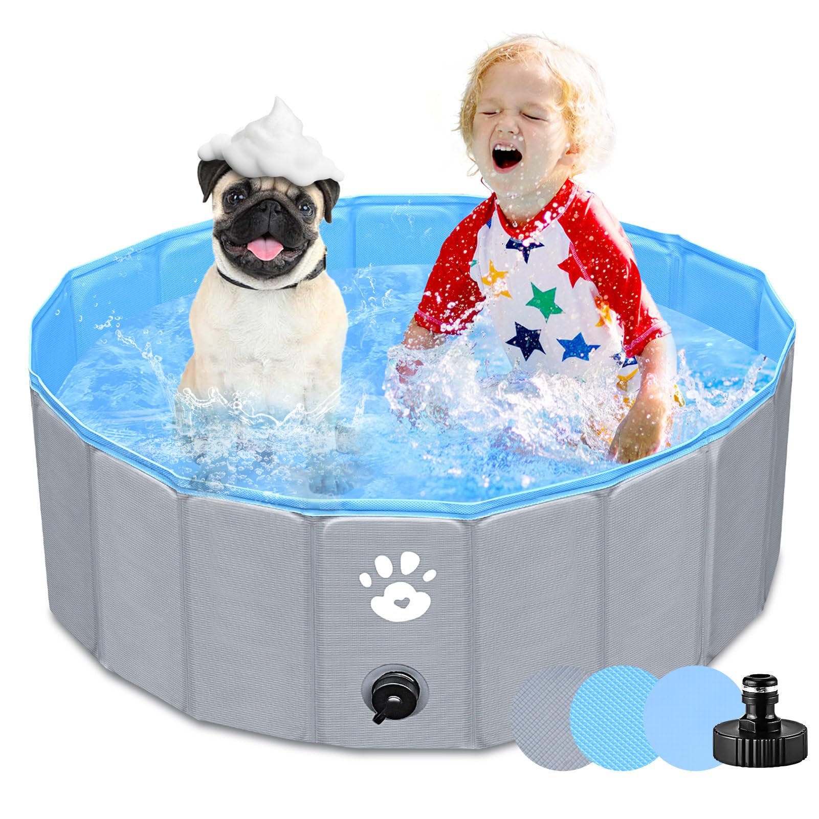 Gindoly Piscina plegable para perros pequeños, medianos y grandes, piscina infantil, bañera plegable para perros y gatos, resistente a la abrasión y antideslizante, 80 x 30 cm