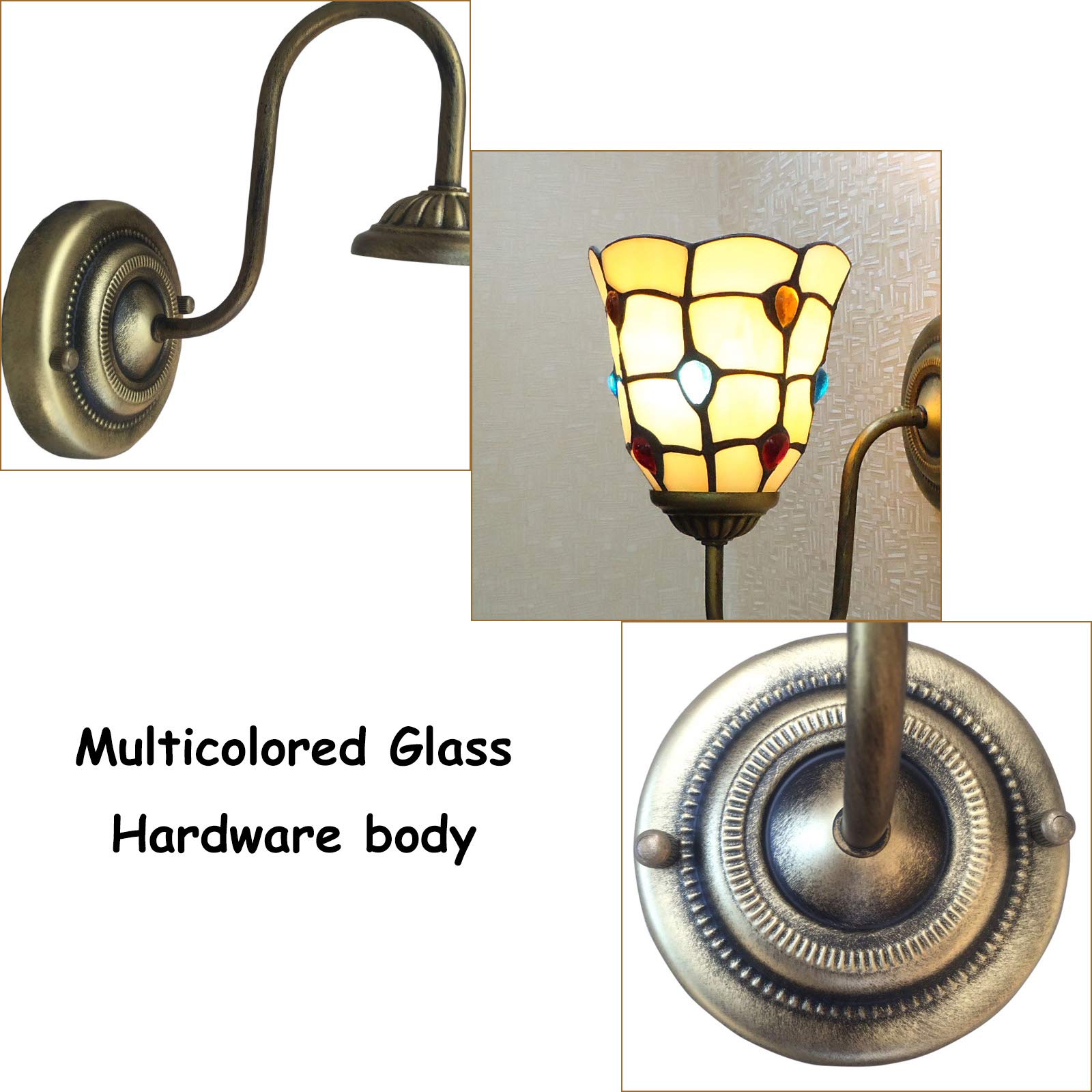WXKAGF Stylowa kinkiet sypialnia oświetlenie do przedpokoju Retro kryty LED Light witraż klosz kinkiet oprawa Home Decor E27 dla House Bar restauracje kawiarnia