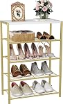 HOMEFORT 6 Rack de chaussures Tier, rangement de chaussures avec MDF Top Board, Chaque niveau convient 3-4 paires de chaussures, sacs de chaussures pour entrée, organisateur de chaussures avec étagères en métal robuste en brun rustique
