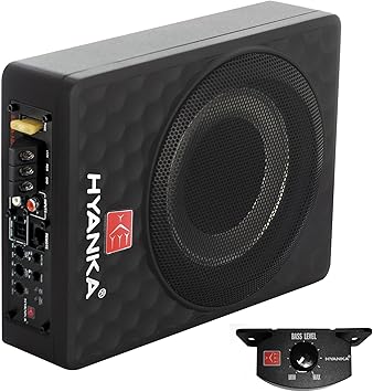 H YANKA SODA-10ASW 480W Max Power120W RMS 10 Inch Compact Underseat Car Subwoofer with Built-in Amp, Slim Powered Subwoofer for Car/Truck/Jeep Audio