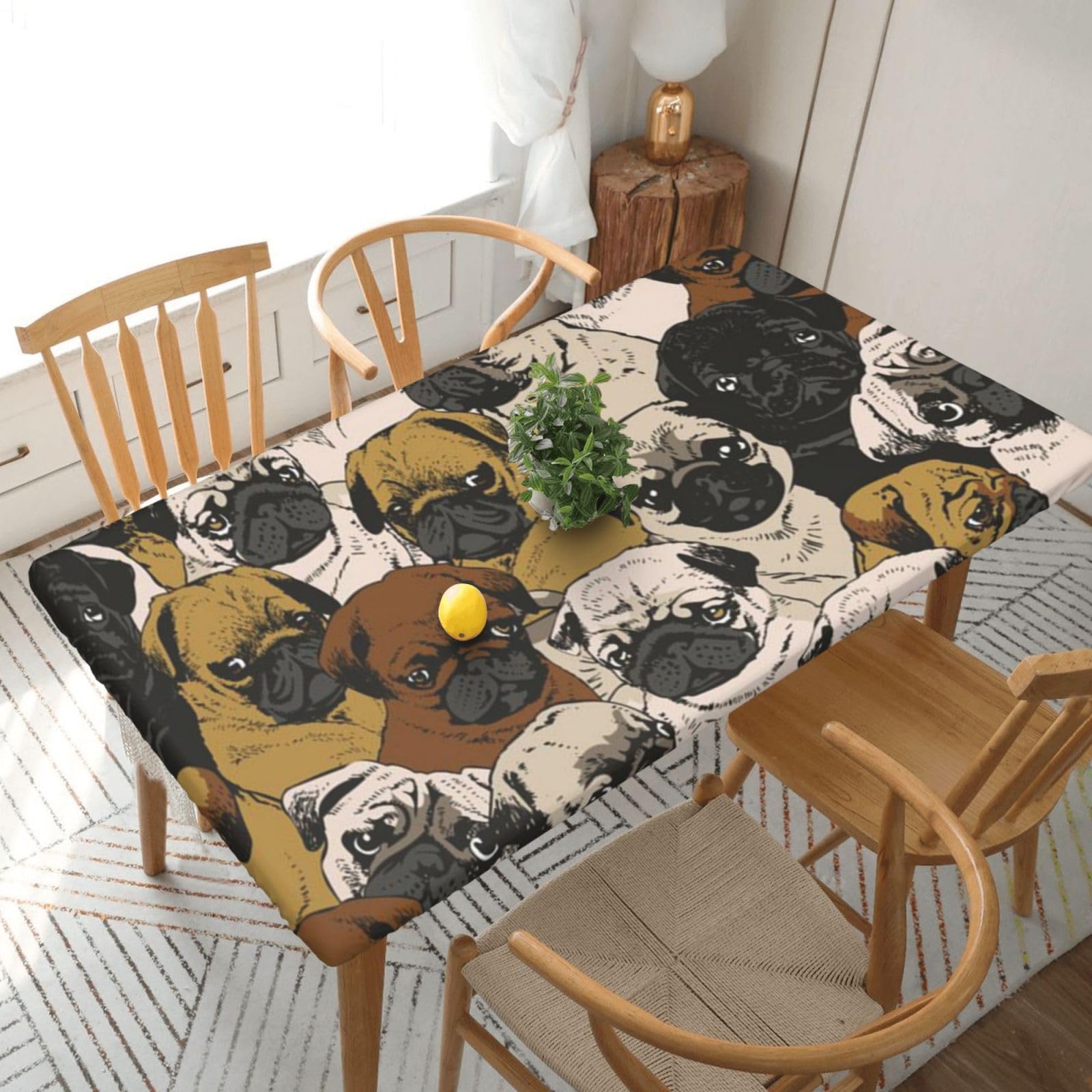 BNVSADC Imagen De Pug Printed 5FT Tablecloth Polyester Kitchen Water Resistant Table Cloth Dining Table Decoration Table Covers, 152x76 CM