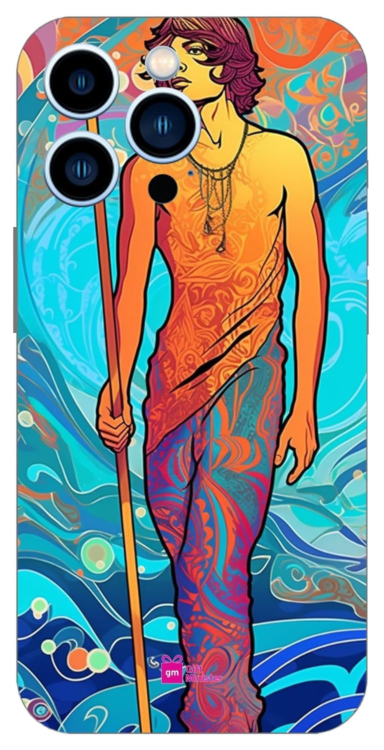 Gift Minister Hard Designer Mobile Case for Apple iPhone 13 Pro Back Cover Steel Blue – Cartoonish Moroccan Model Handsome Boy Bright Marble Pattern Underwater Water Theme Doodle Colo 1Pcs 1701V