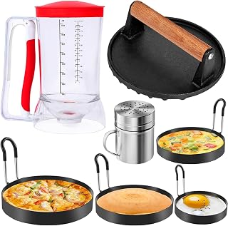 7-Piece Griddle Breakfast Kit for Blackstone - Griddle Accessories Including Pancake Batter Dispenser, Smash Burger Press, Egg Ring Set and Spice Dredge Shaker
