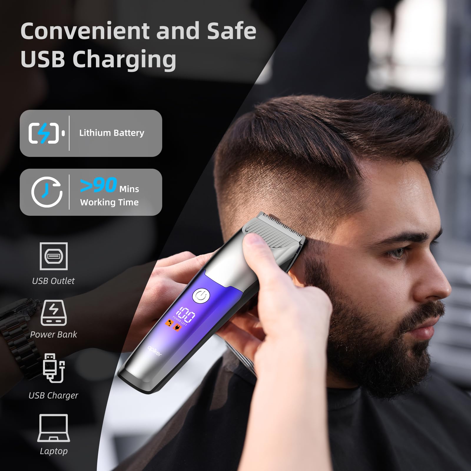 Apiker Tagliacapelli Uomo Professionale, Macchinetta per Capelli, Rasoio Elettrico Barba Capelli Lama Regolabile Acciaio Carbonio Ceramica con 4 Pettini Set, Macchinetta Regolabarba Display a LCD