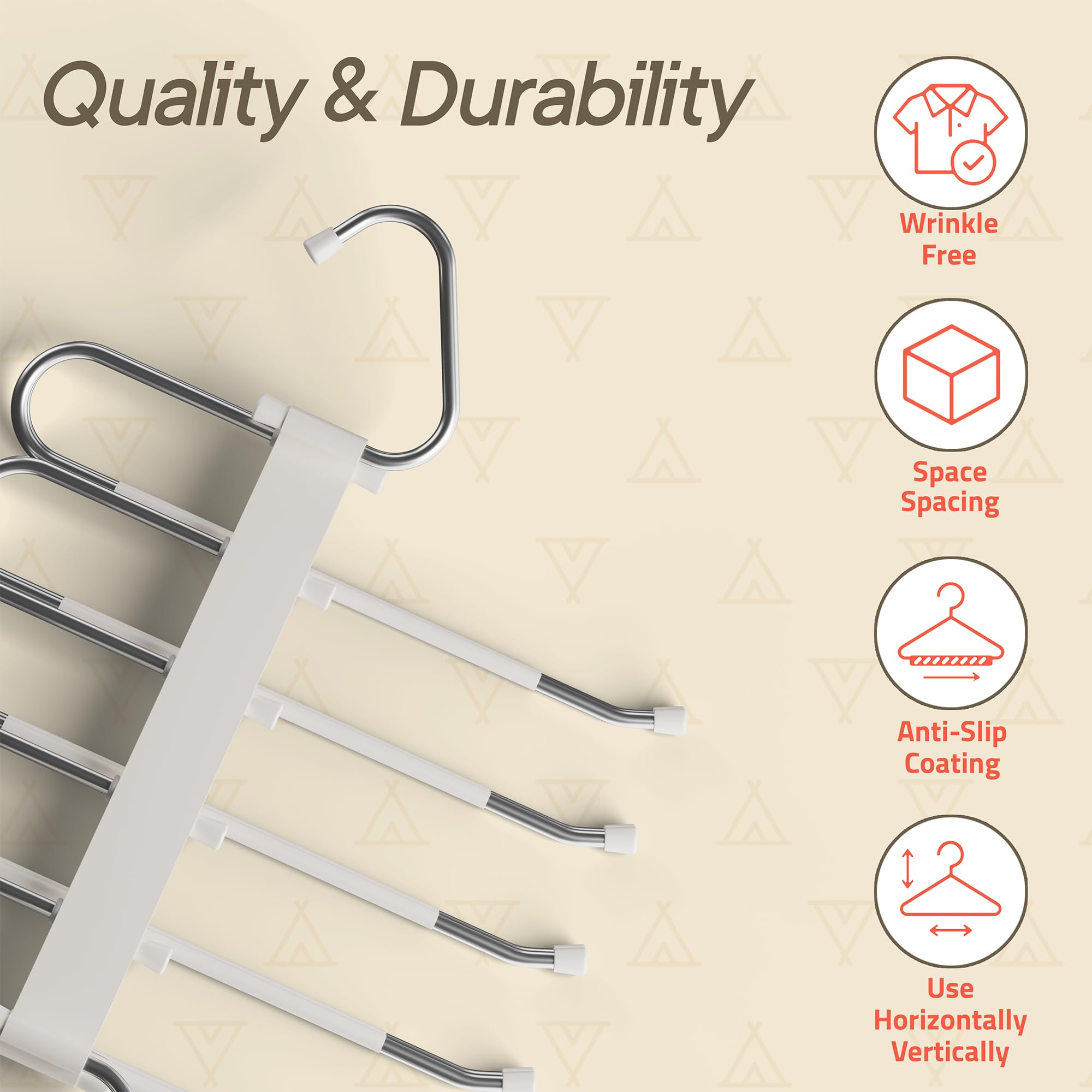Campior Grucce salvaspazio per pantaloni, confezione da 4 grucce per jeans a 6 strati e organizer per jeans, sciarpe e gonne, appendiabiti multistrato con tappo antiscivolo, in acciaio inox resistente