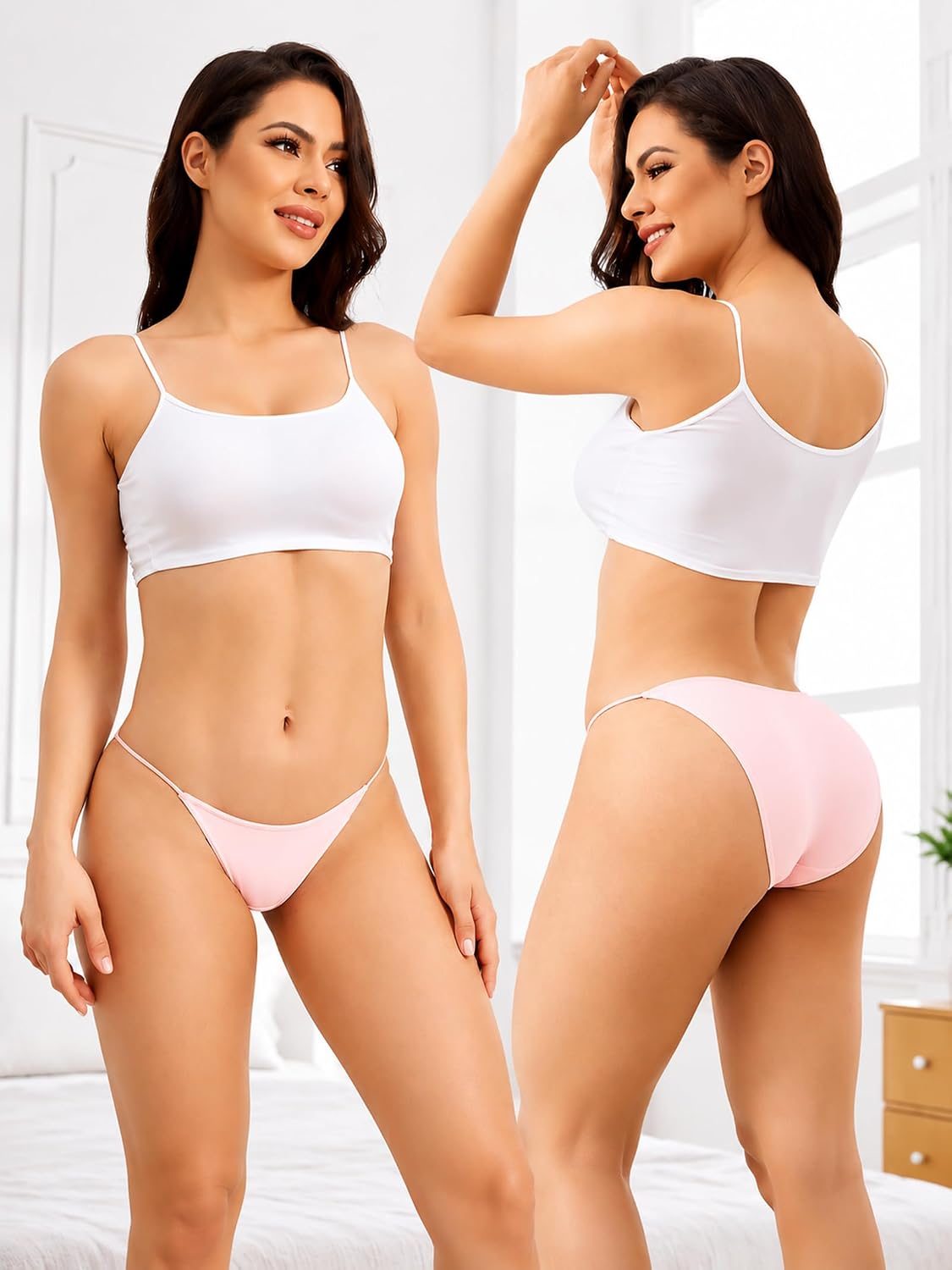 Bolivelan Women's String Bikini Panties High Cut Briefs Low Rise Smooth and Non-Slip Underwear 8 Pack