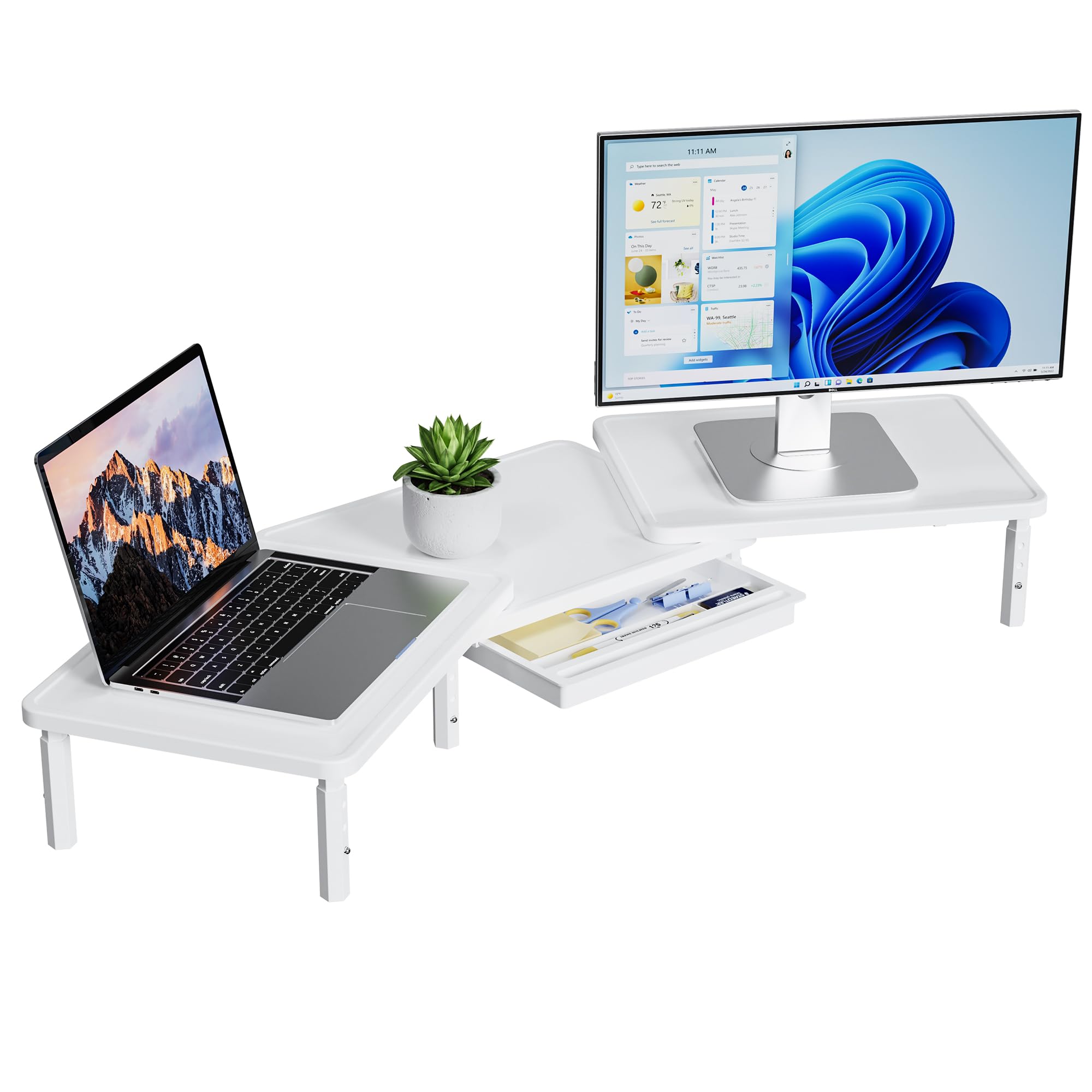 ETHU Doppel-Monitorständer mit Schublade, Höhenverstellbare Monitorerhöhung | Ergonomische Bildschirmerhöhung mit 3 Höhenstufen, Kabelmanagement & 25 kg Tragkraft, Einfacher Aufbau ohne Werkzeug