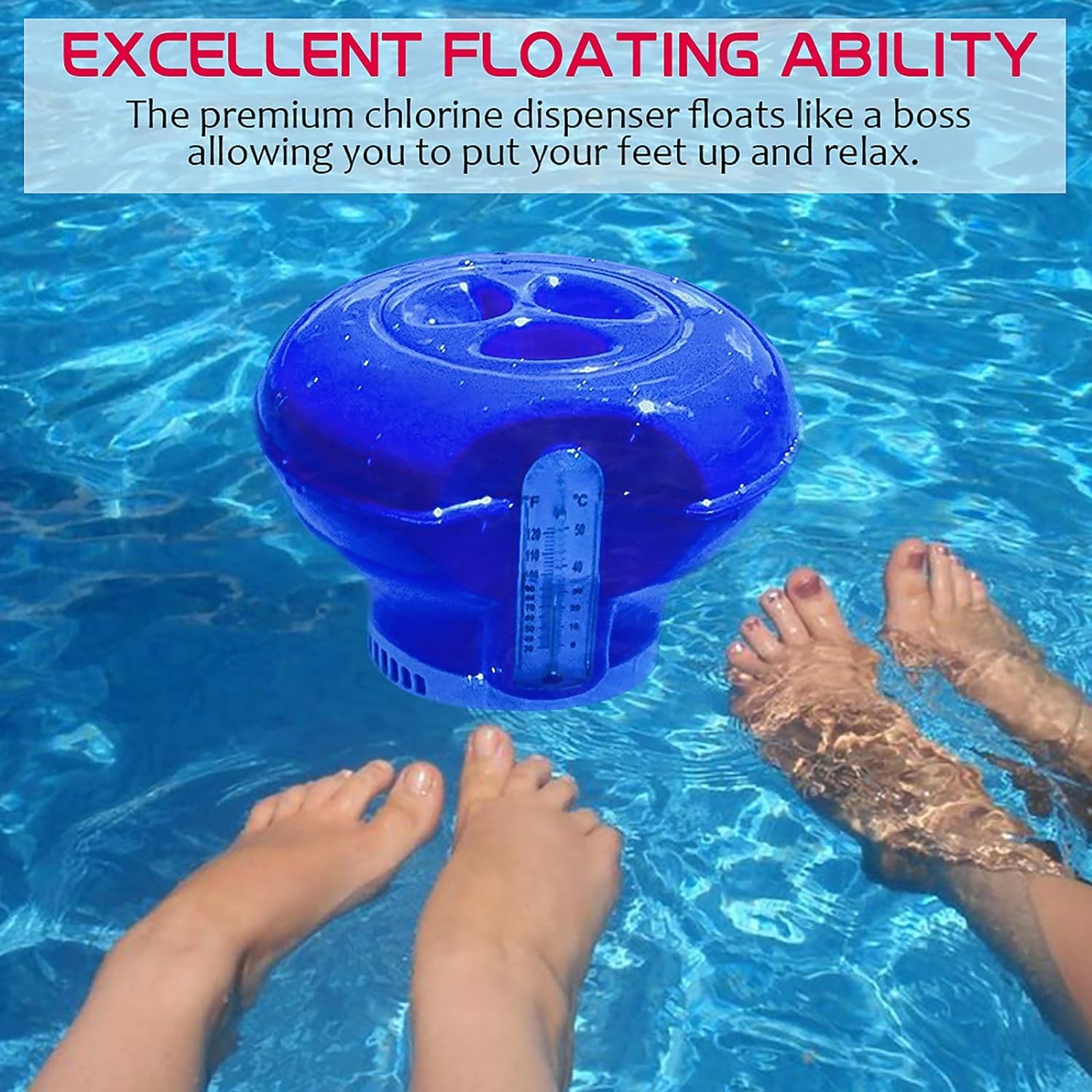 Forhome 5 Pollici Dispenser Chimico per Piscina, Dosatore di Cloro con Termometro 20-200g, Contenitore Automatico Regolabile per Pastiglie di Cloro e Bromo, Accessori Piscine per Spa Acquario Aperto