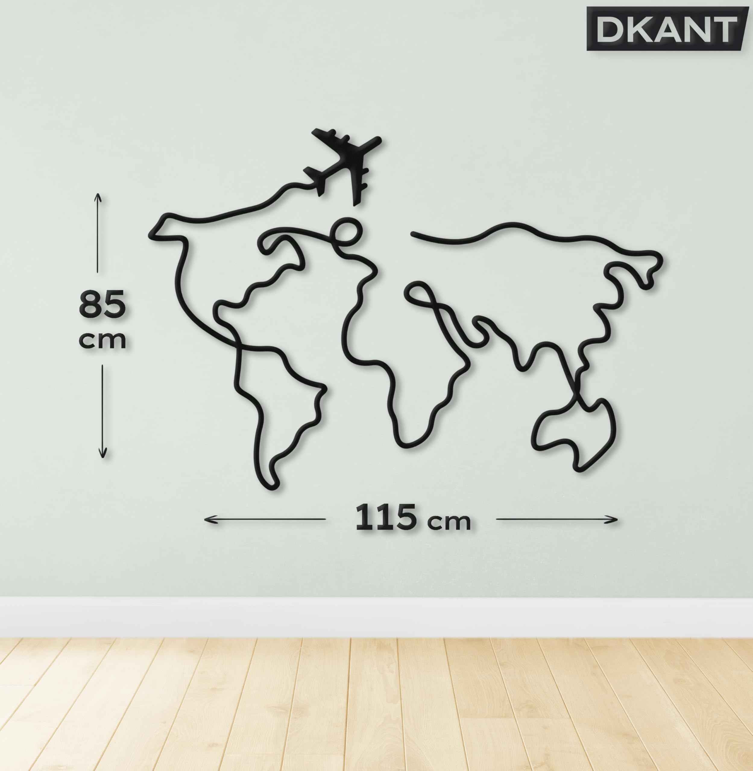 Dkant Mappamondo da Parete (115x85 cm) - Quadri Moderni Soggiorno | Decorazione da Parete in Metallo per Camera da Letto, Cucina e Ufficio - Wall Art - Facile Fissaggio (Viti Incluse)