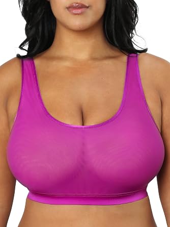 Curvy Couture Womens Curvy Couture Womens Sheer Mesh Plus Size Bralette, Bralettes for Women with Support and Wireless, See Through Bras