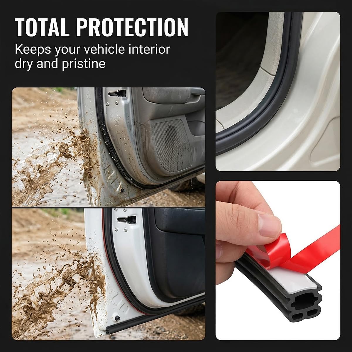 Car Door Seal Strip, 32.81 FT Rubber Self-Adhesive Double Layer Vehicle Seal Weather Stripping, Automotive Window Door Soundproofing Strip, Universal for SUV Caravan Truck