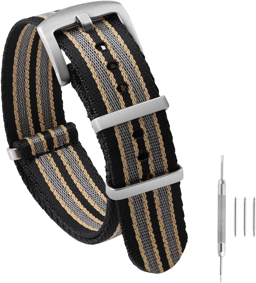 watchdives Nylon Watch Band 18mm 20mm 22mm Multicolor Replacement Watch Straps for Men Women (Black Yellow Gray, 22mm)