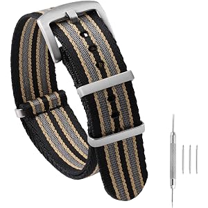 watchdives Nylon Watch Band 18mm 20mm 22mm Multicolor Replacement Watch Straps for Men Women (Black Yellow Gray, 20mm)