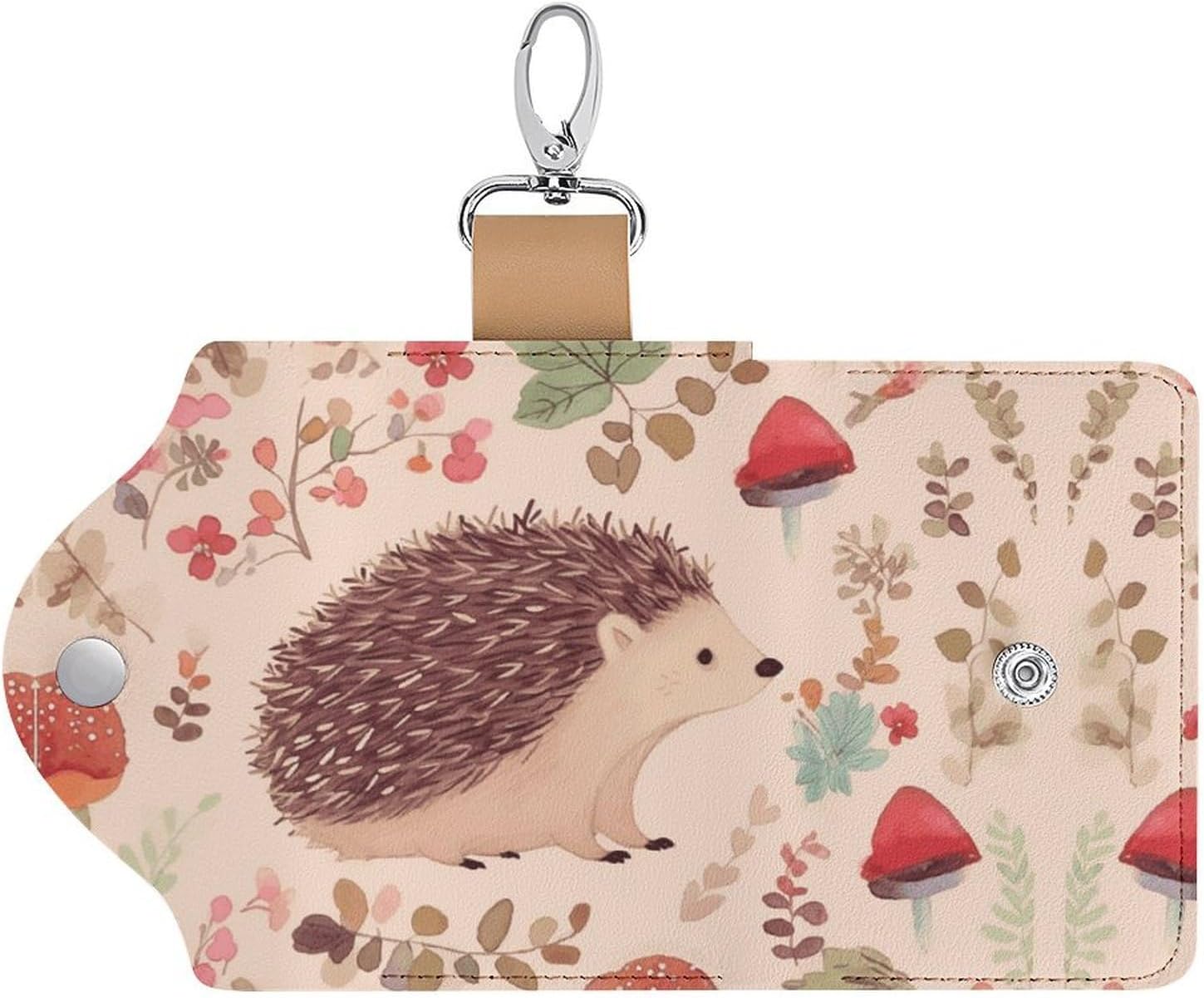 Lovely Hedgehog Key Pouch, PU Leather Key Holder, Personalized Snap Closure Key Bag with Card Slot & Coin Pocket, Portable Key Organizer for Car Keys House Keys, Men Women