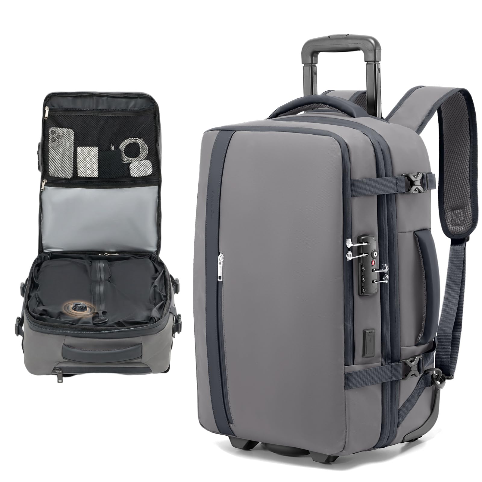 Fanwoli Fanwoli Rolling Vacuum Backpack Travel,One-Button Compression,TSA Carry-On