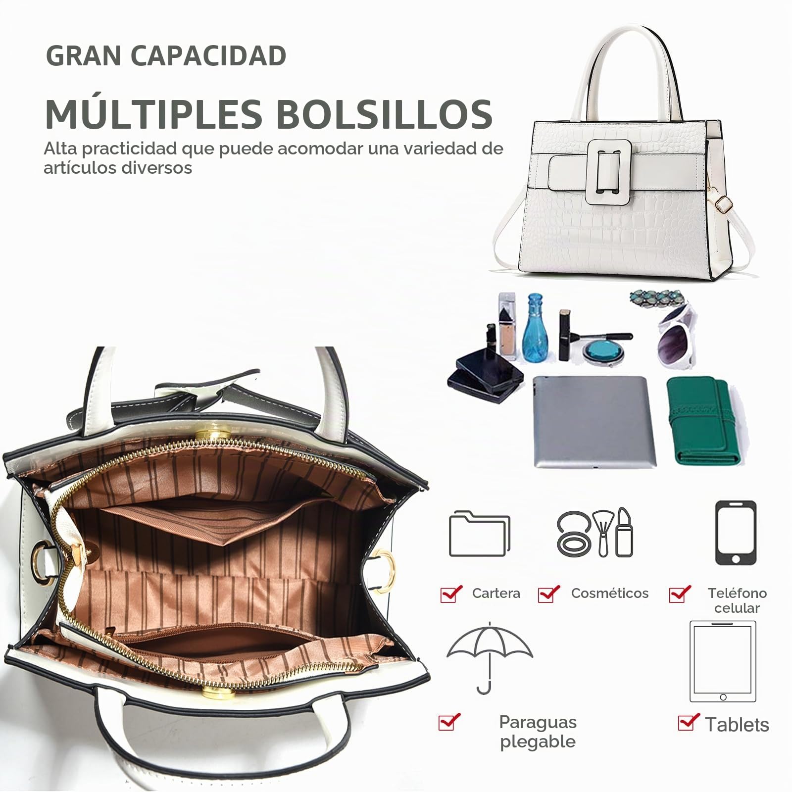 NICOLE & DORIS Bolso de Las Señoras Bolso de Mujer de Mano Cocodrilo Bolso Bandolera Cuero PU Bolso de Hombro Bolsa Cruzado Trabajo Viaje Compras