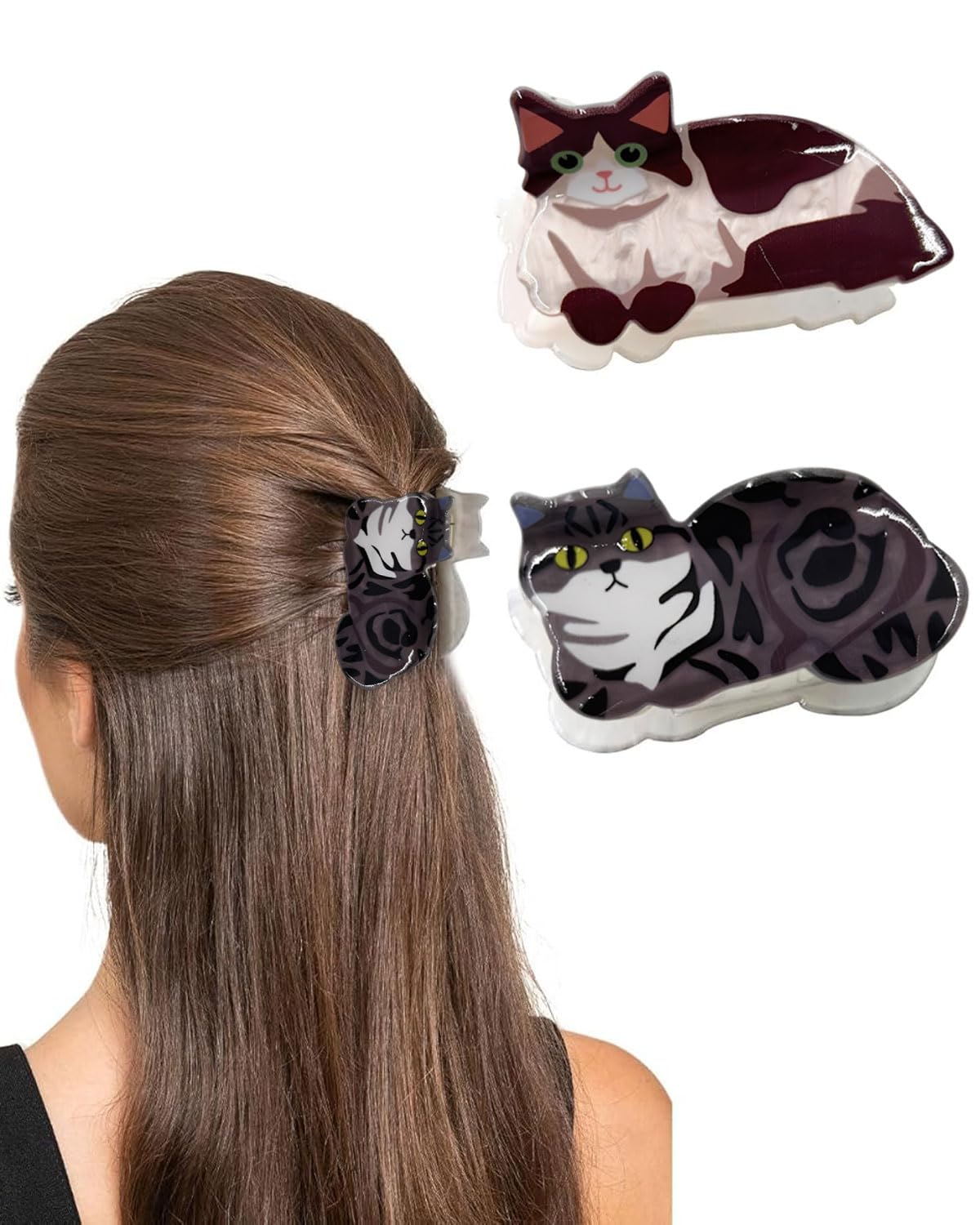 2 Stück Katzen-Haarspange, Katzenklammern für Haar, Tierhaarklammern, Damen-Haarspangen, Mädchenkrallen-Clips für Mädchen, Katzenliebhaber, Geschenke, rutschfeste Haarspange