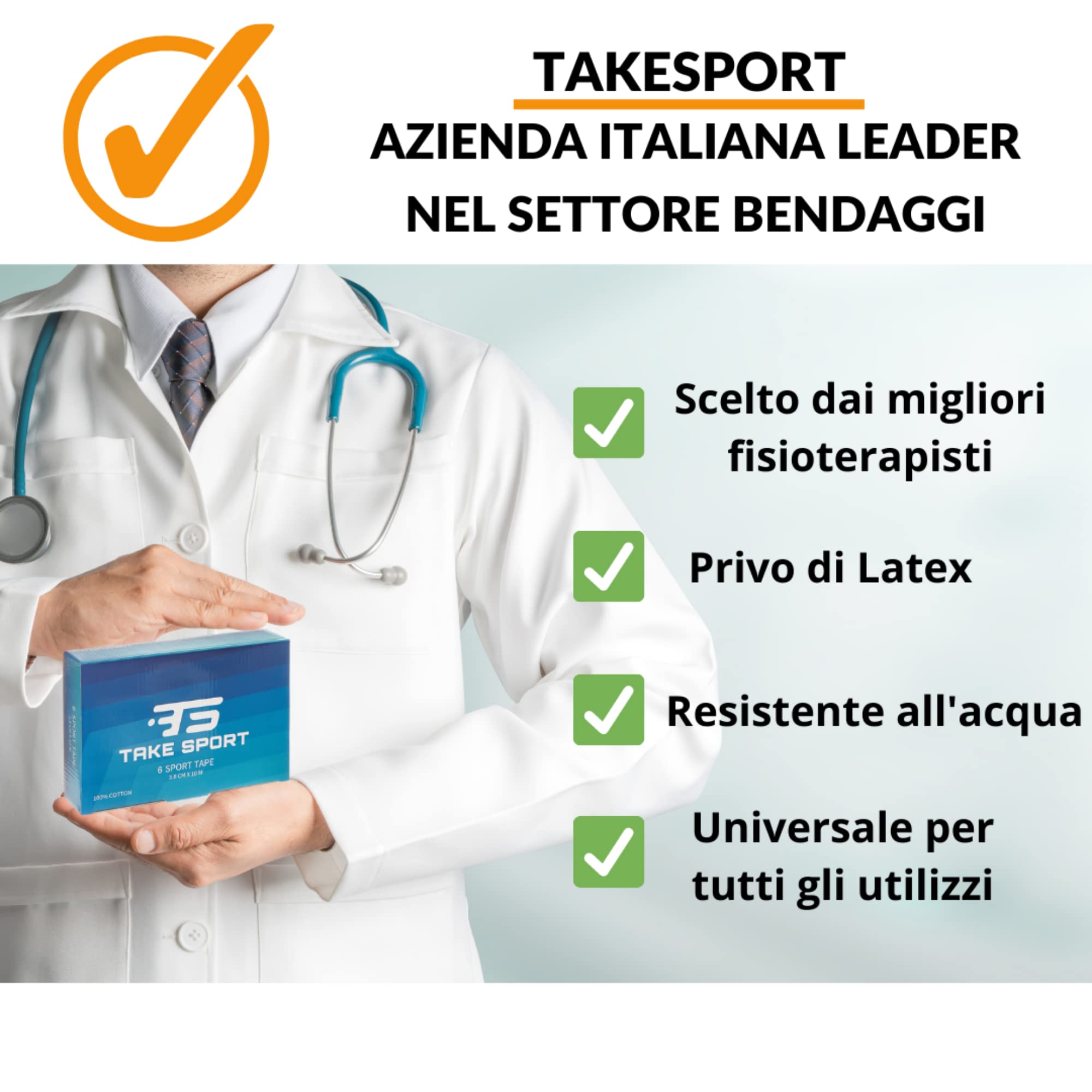 TS TAKE SPORT - Tape sportivo, Nastro fasciature, Nastro Sportivo, Sport Tape, Tape dita crossfit, Nastro bendaggi sportivi 6 pz 3,8cmx10m, Non elastico Bianco cotone (Bianco cotone)
