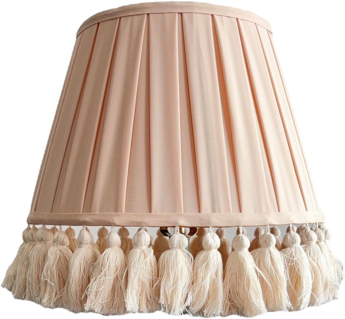 Tristan Home Round Pleated Lamp Shade with Tassels 9x14x12inches (The Height 12inch Includes Tassels) (Creamy Latte Brown)