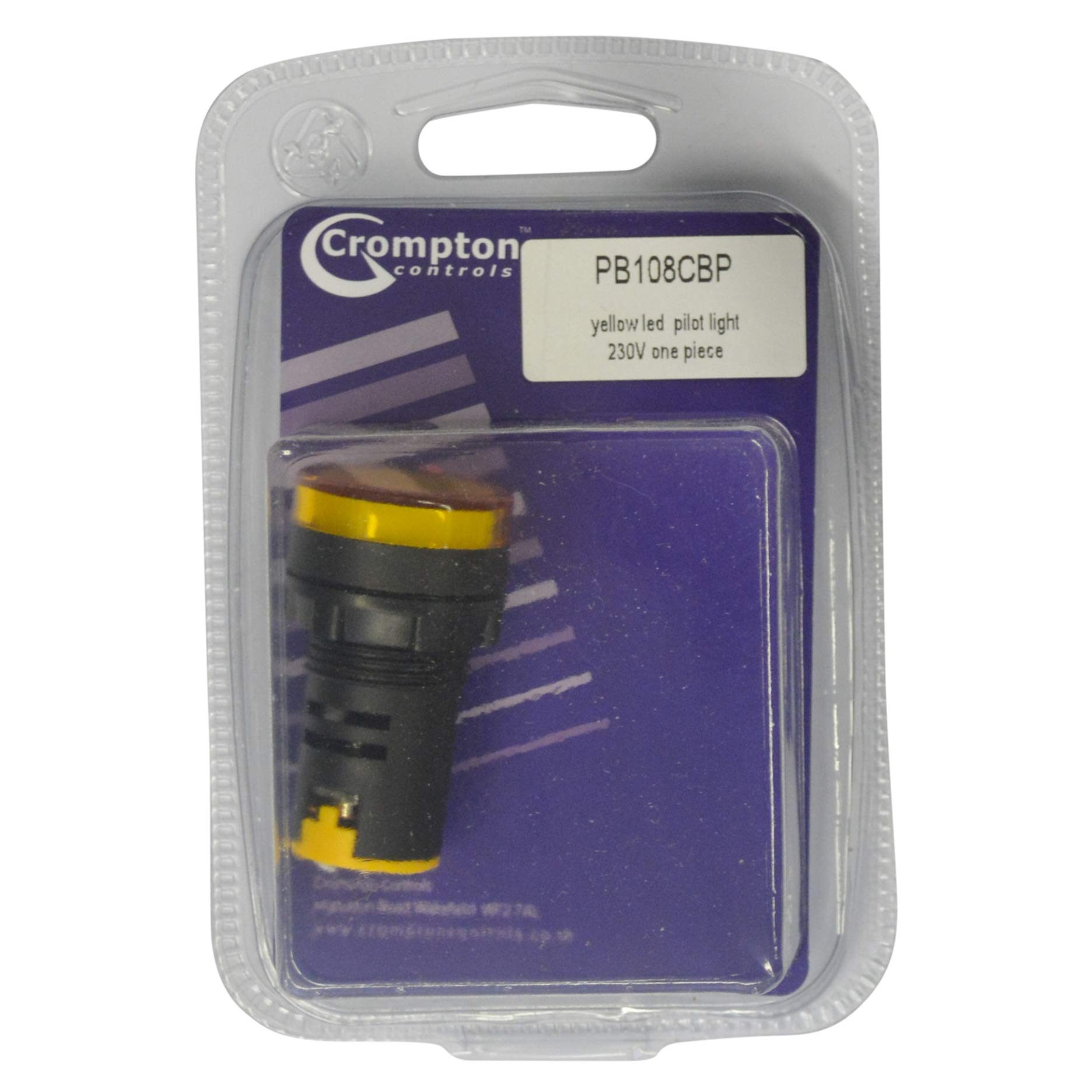 PB108CBP | PB108S | CROMPTON CONTROLS Yellow LED Pilot Light 230V ONE Piece - Blister Pack
